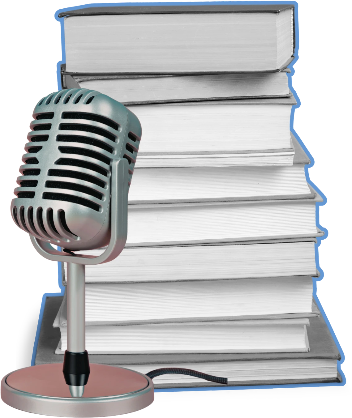 Books and microphone representing mentee learning sessions